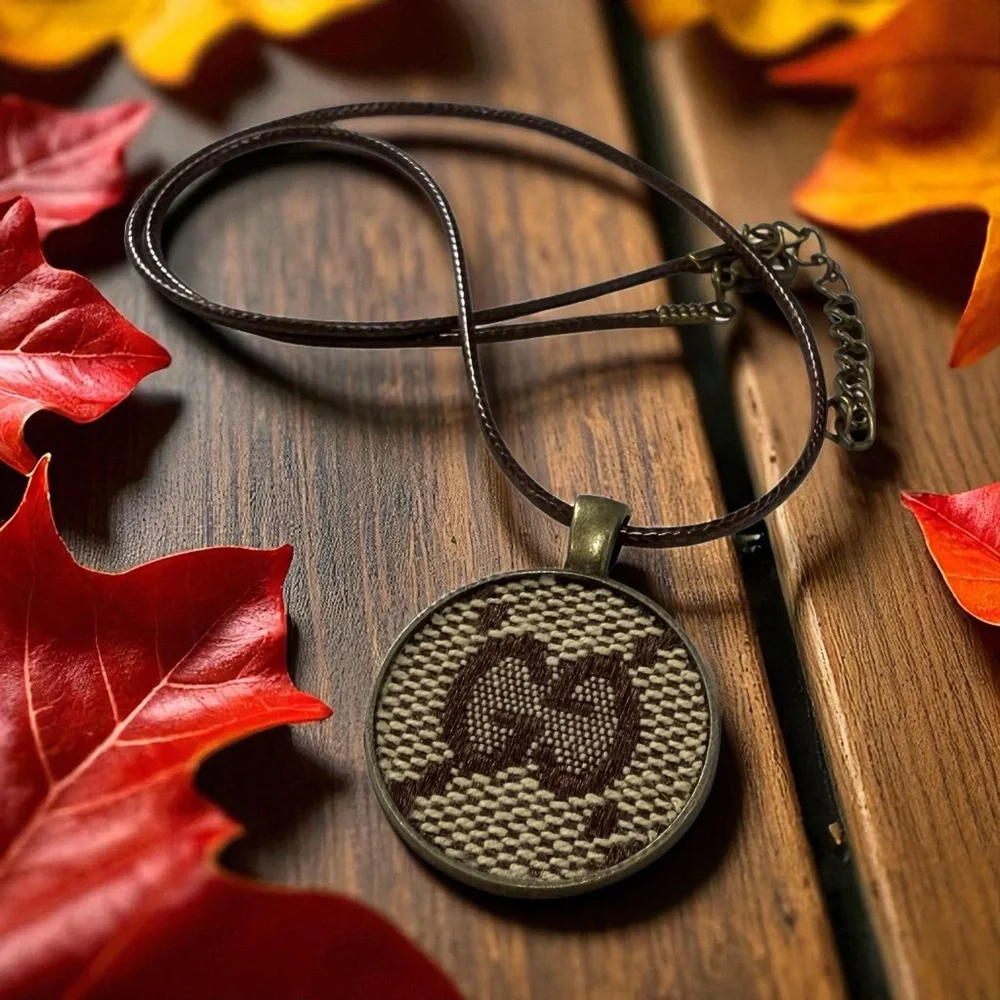 Upcycled Gucci Brown and Tan Necklace made from authentic material - Picture 2 of 4
